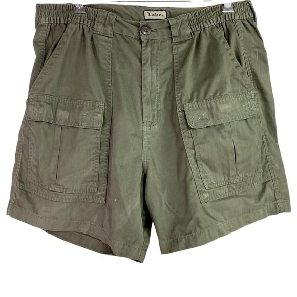 Talos Cargo Shorts Men 40 Green Cotton Comfort Waist Flat Front Hiking - Picture 1 of 6